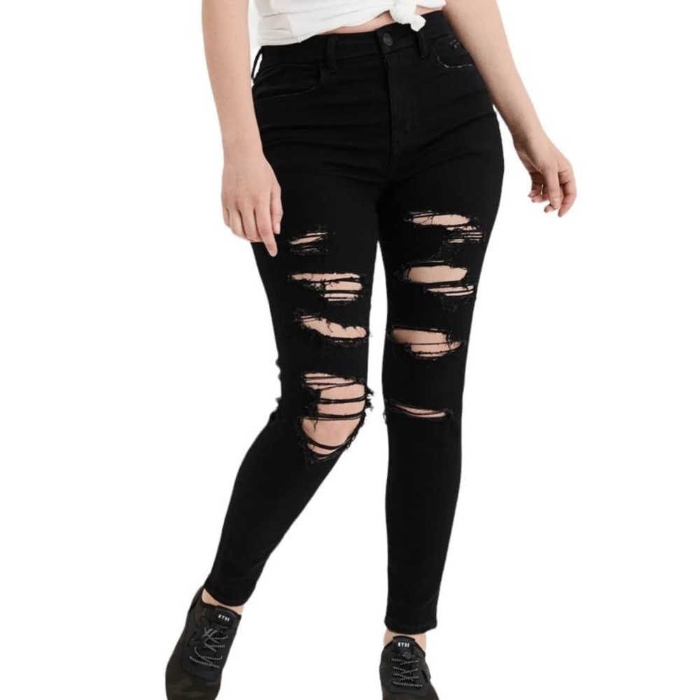 American Eagle Curvy High Rise Jegging skinny jeans 10 true black distressed